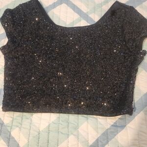 Express Black Sequin Crop Top